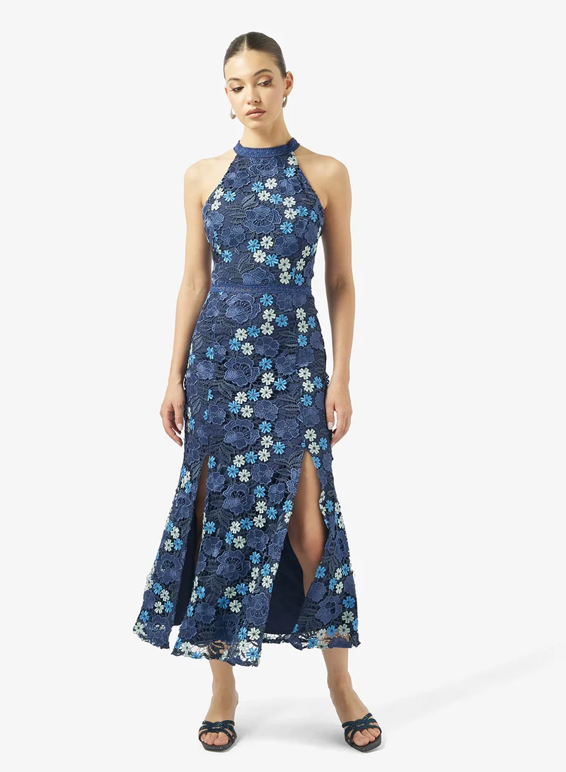 Just Me  Lace Side Slit Detailed Halter Neck Midi Dress for Women | Best Price UAE